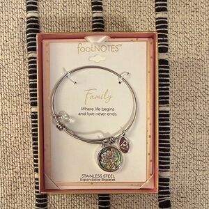 Silver Family Tree Expandable Bracelet - Silver with Abalone Accent